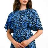 Whistles Flutter Sleeve Midi Dress In Midnight Leopard Print