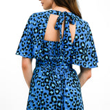 Whistles Flutter Sleeve Midi Dress In Midnight Leopard Print