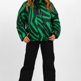 Topshop Sno Funnel Neck Puffer Ski Jacket In Green Zebra Print