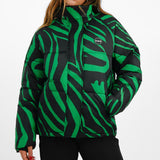 Topshop Sno Funnel Neck Puffer Ski Jacket In Green Zebra Print