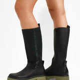 Replay Chunky Knee High Boots In Black With Khaki Sole