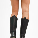 Replay Chunky Knee High Boots In Black With Khaki Sole