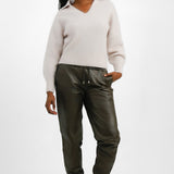 Muubaa Elasticated Leather Joggers In Brown