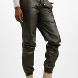 Muubaa Elasticated Leather Joggers In Brown