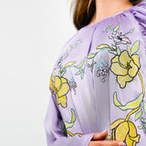 ASOS DESIGN Embroidered Satin Volume Sleeve Midaxi Dress In Lilac