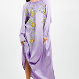 ASOS DESIGN Embroidered Satin Volume Sleeve Midaxi Dress In Lilac