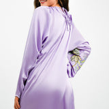 ASOS DESIGN Embroidered Satin Volume Sleeve Midaxi Dress In Lilac