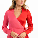 Style Cheat Colour Block Wrap Midaxi Dress In Red And Pink