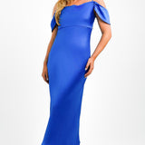 Style Cheat Cold Shoulder Satin Midaxi Dress In Cobalt