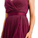 Anaya Wrap Front Maxi Tulle Dress In Red Plum