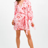 Never Fully Dressed Wrap Tie Mini Dress In Pink La Mer Print