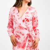 Never Fully Dressed Wrap Tie Mini Dress In Pink La Mer Print