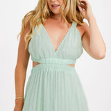 ASOS DESIGN Pleat Plunge Neck Midi Dress With Elasticated Straps And Back In Apple Green