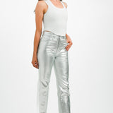 ASOS DESIGN 90S Straight Jean In Metallic Silver