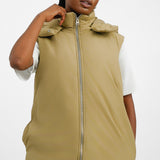 ASOS DESIGN Longline Paper Touch Gilet With Hood In Washed Khaki