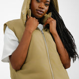 ASOS DESIGN Longline Paper Touch Gilet With Hood In Washed Khaki