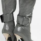 Steve Madden Priyanka Knee Boots With Buckle In Metallic Pewter