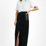 Topshop Tall Leather Look Denim Styled Maxi Skirt In Black