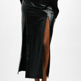 Topshop Vinyl Double Split Midi Skirt In Black