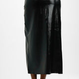 Topshop Vinyl Double Split Midi Skirt In Black