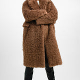 Glamorous Longline Brushed Fluffy Coat In Walnut