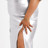 Topshop Curve Vinyl Double Split Midi Skirt In Silver