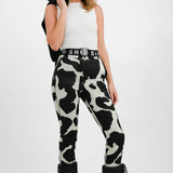 Topshop Sno Cow Print Stretch Slim Leg Ski Trouser With Stirrups In Multi