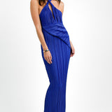 ASOS DESIGN Tall Plunge Halter Cowl Back Plisse Maxi Dress In Cobalt Blue