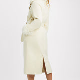 Threadbare Blair Formal Maxi Coat With Tie Waist And Faux Fur Trims In White