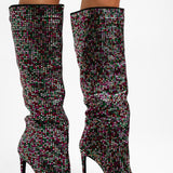 AZALEA WANG Izzy Embellished Knee Boots In Multi