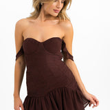 ASOS DESIGN Shirred Corset Detail Mini Dress With Frill Hem In Burgundy