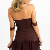 ASOS DESIGN Shirred Corset Detail Mini Dress With Frill Hem In Burgundy