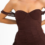 ASOS DESIGN Shirred Corset Detail Mini Dress With Frill Hem In Burgundy