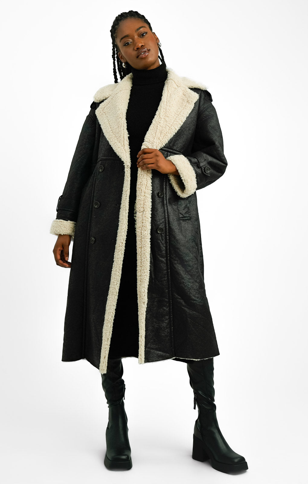 Rent 4th Reckless Faux Shearling Coat In Black Cream Hirestreet