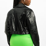 Naked Wardrobe Croc Leather Look Biker Jacket In Black