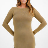 French Connection Button Detail Knitted Midi Dress In Camel