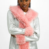 Annorlunda Metallic Faux Shearling Edged Coat In Silver And Pink