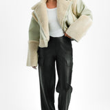 ASOS EDITION Cropped High Shine Borg Lined Coat In Cream