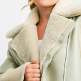 ASOS EDITION Cropped High Shine Borg Lined Coat In Cream