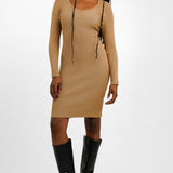 French Connection Rib Dress In Beige