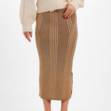 French Connection Knitted Midi Skirt In Brown Stripe