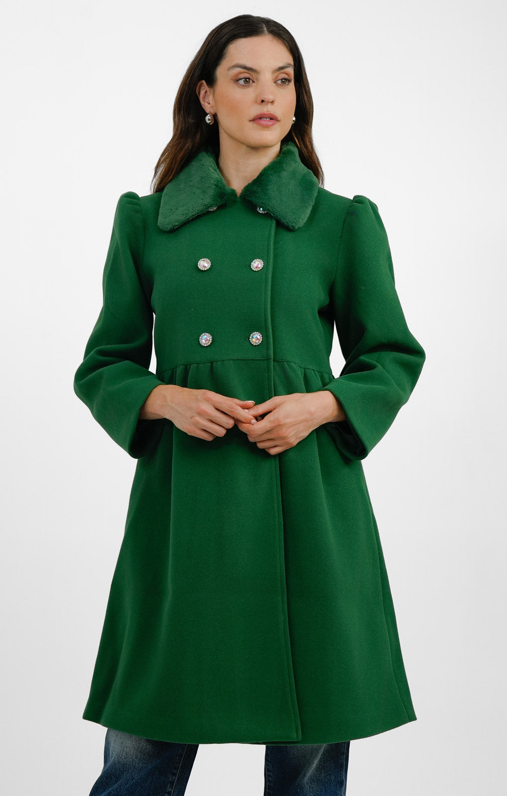 Rent Neon Rose Green Faux Fur Collar Coat Hirestreet