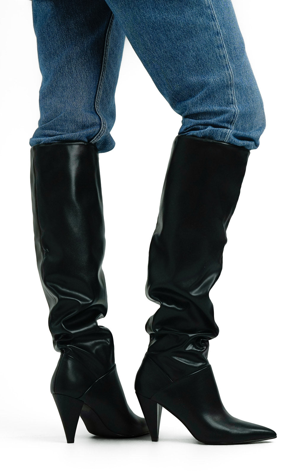 Rent ASOS DESIGN Cone Heel Knee Boots In Black Hirestreet