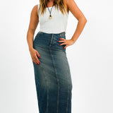 Topshop Denim Fishtail Maxi Skirt In Indigo