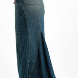 Topshop Denim Fishtail Maxi Skirt In Indigo