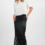 Topshop Satin Lace Mix Fishtail Maxi Skirt In Black