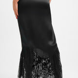 Topshop Satin Lace Mix Fishtail Maxi Skirt In Black