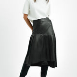 Topshop Leather Look Pleated Panel Wrap Midi Skirt In Black