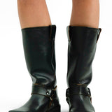 Topshop Ruby Premium Leather Biker Boot In Black