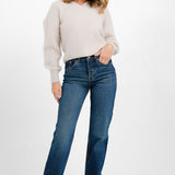 Mid Rise Straight Leg Jeans With Raw Hem In Vivi Blue